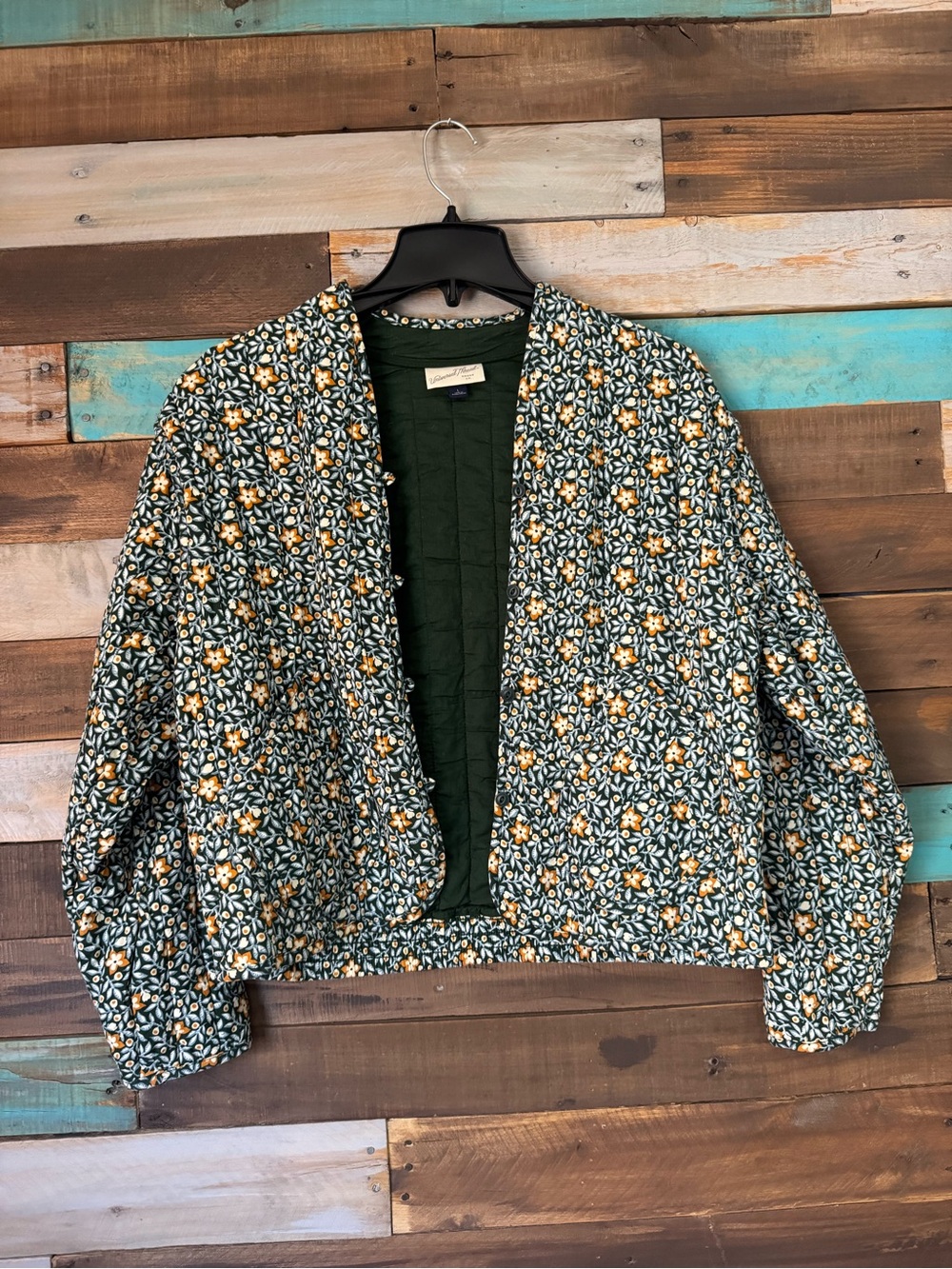 Universal Thread Green Floral Quilted Jacket Cottagecore Boho | Size L